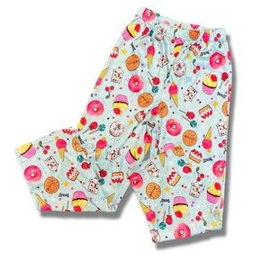 Night Life Women's Dessert Print Satin Pajama Pants Size M Blue Multicolor